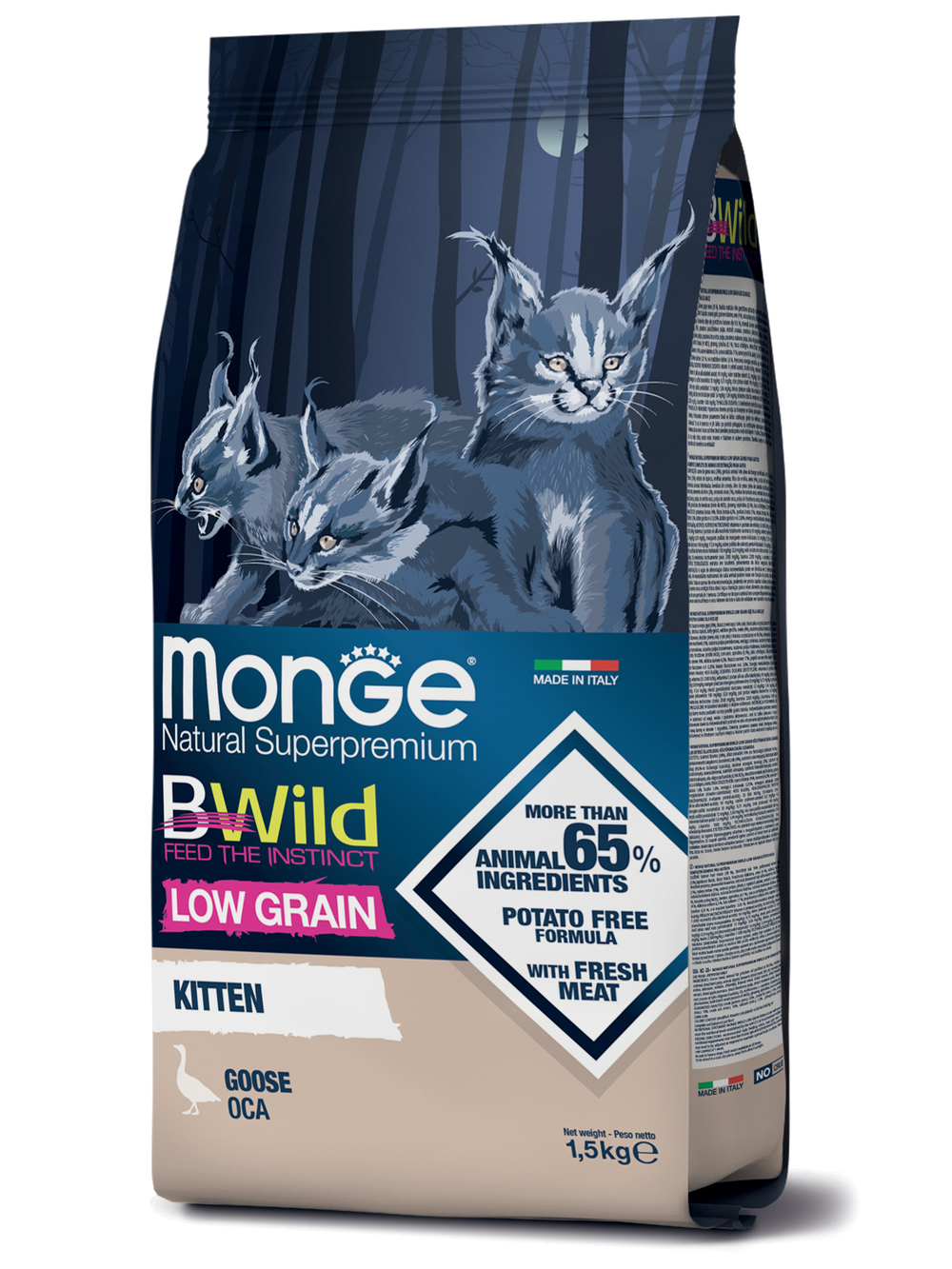 Monge Cat BWild LOW GRAIN Kitten низкозерновой корм из мяса гуся для котят 1,5 кг