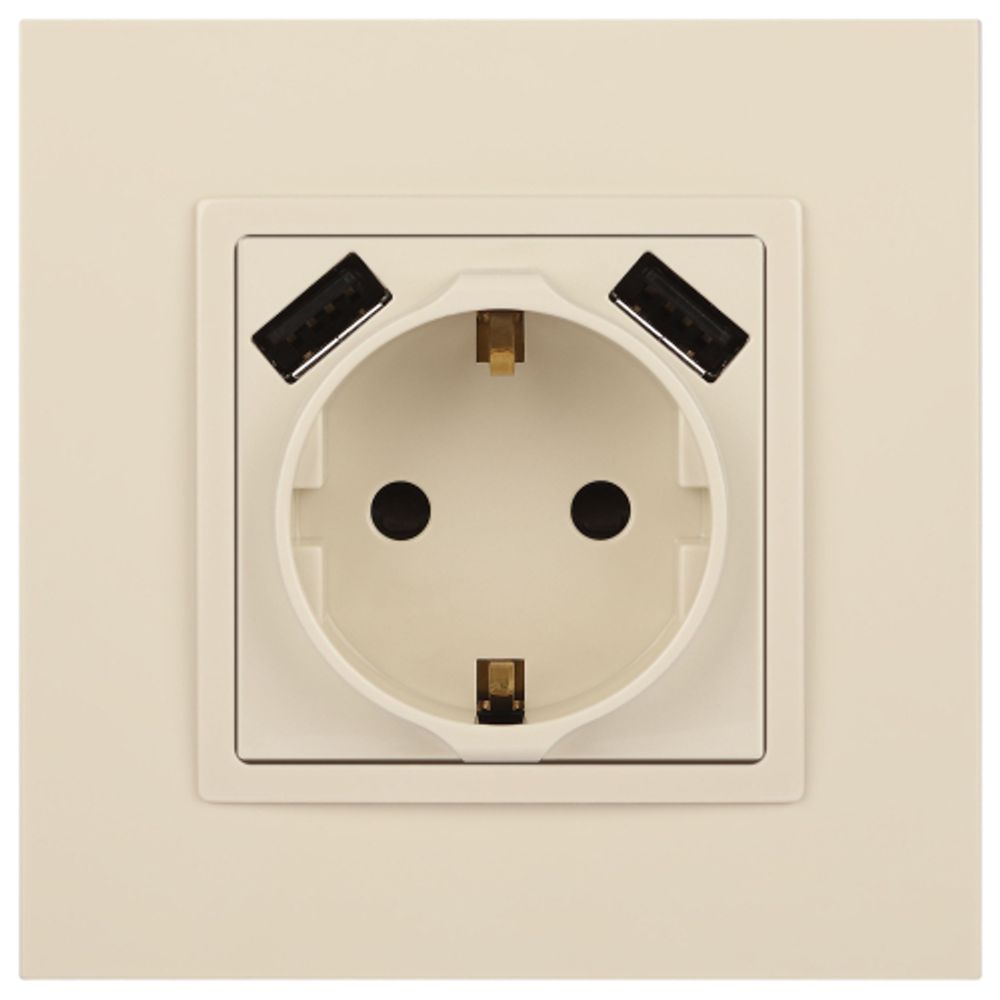 Розетка ЭРА Elegance 14-4109-02 2P+E 16A-250В штор. с 2xUSB 5В-3А слоновая кость