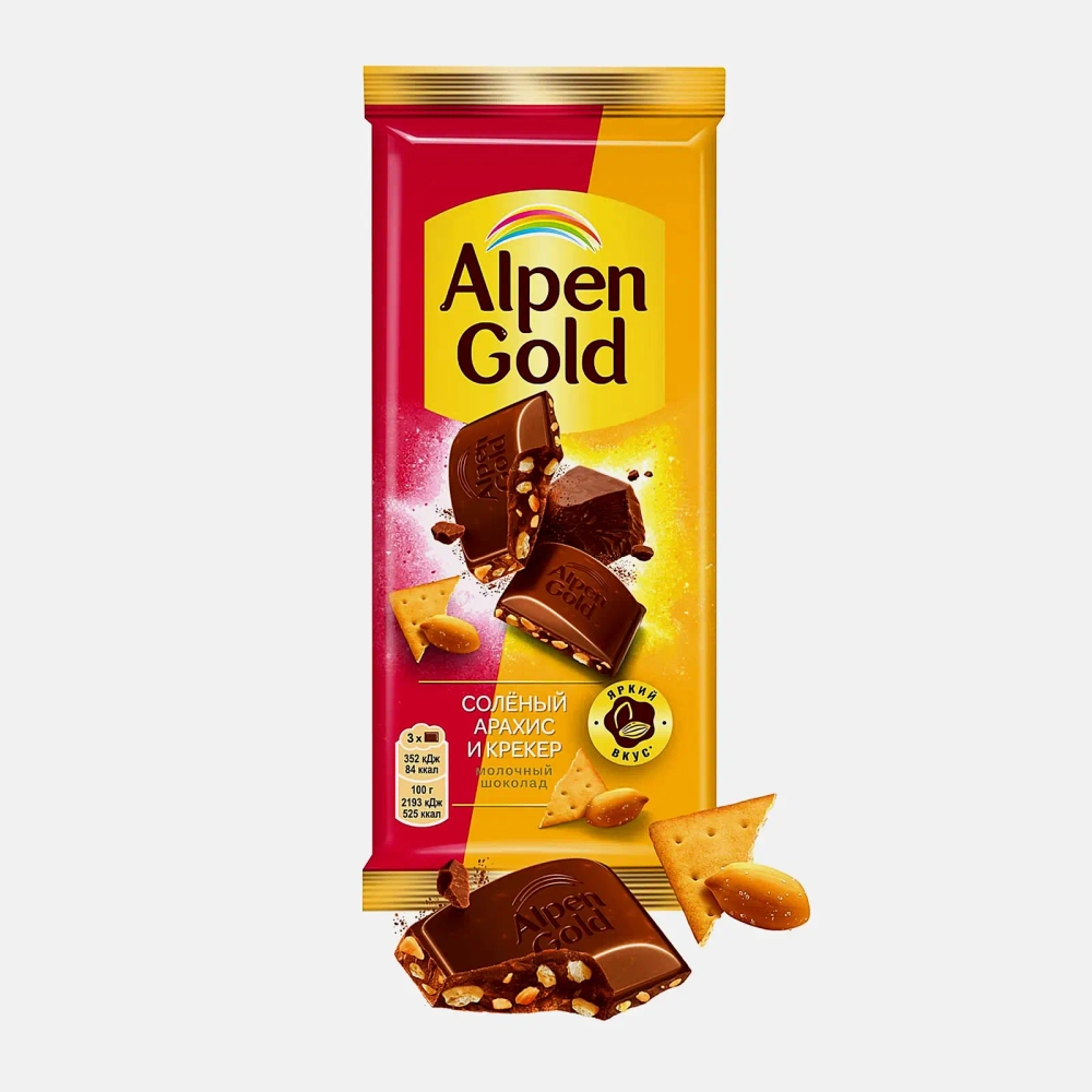 Шоколад Alpen Gold молочный Соленый арахис и крекер 80г