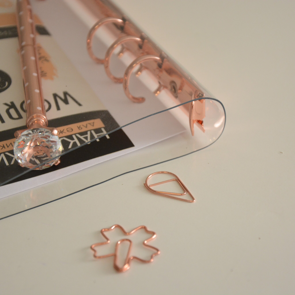 Обложка силиконовая (ПВХ) прозрачная с хлястиком из кожзама и розовым кольцевым механизмом, формат А5