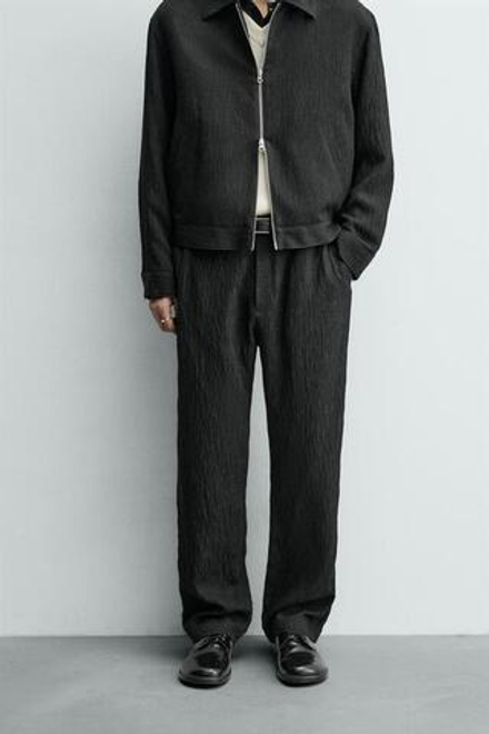ZARA БРЮКИ REGULAR FIT С НЕРОВНОЙ СТРУКТУРОЙ, ЧЕРНЫЙ