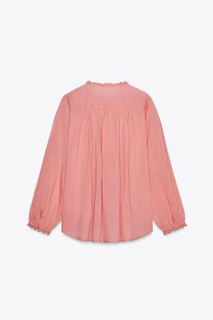 ZARA РОМАНТИЧНАЯ БЛУЗКА С КРУЖЕВОМ, РОЗОВЫЙ