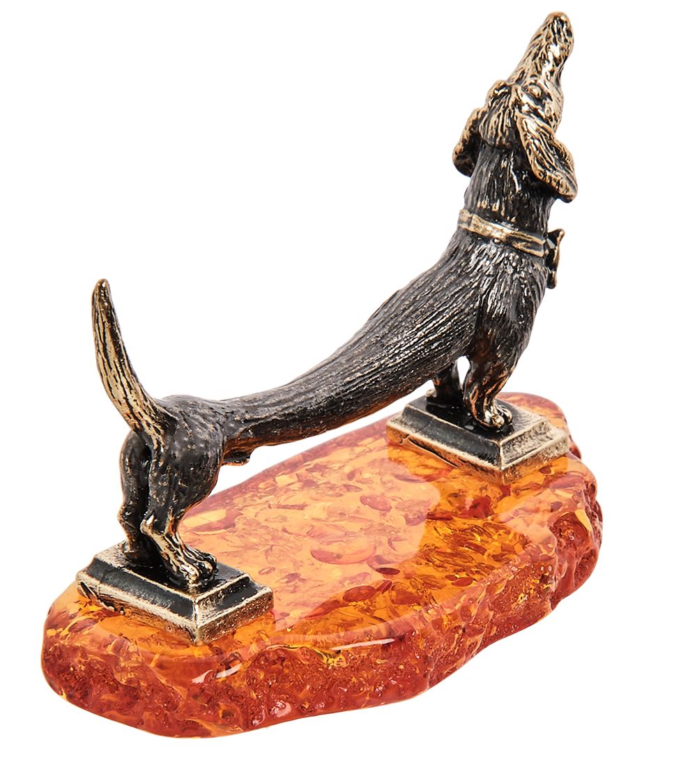 Народные промыслы AM- 572 Фигурка «Такса Электричка» (латунь, янтарь)