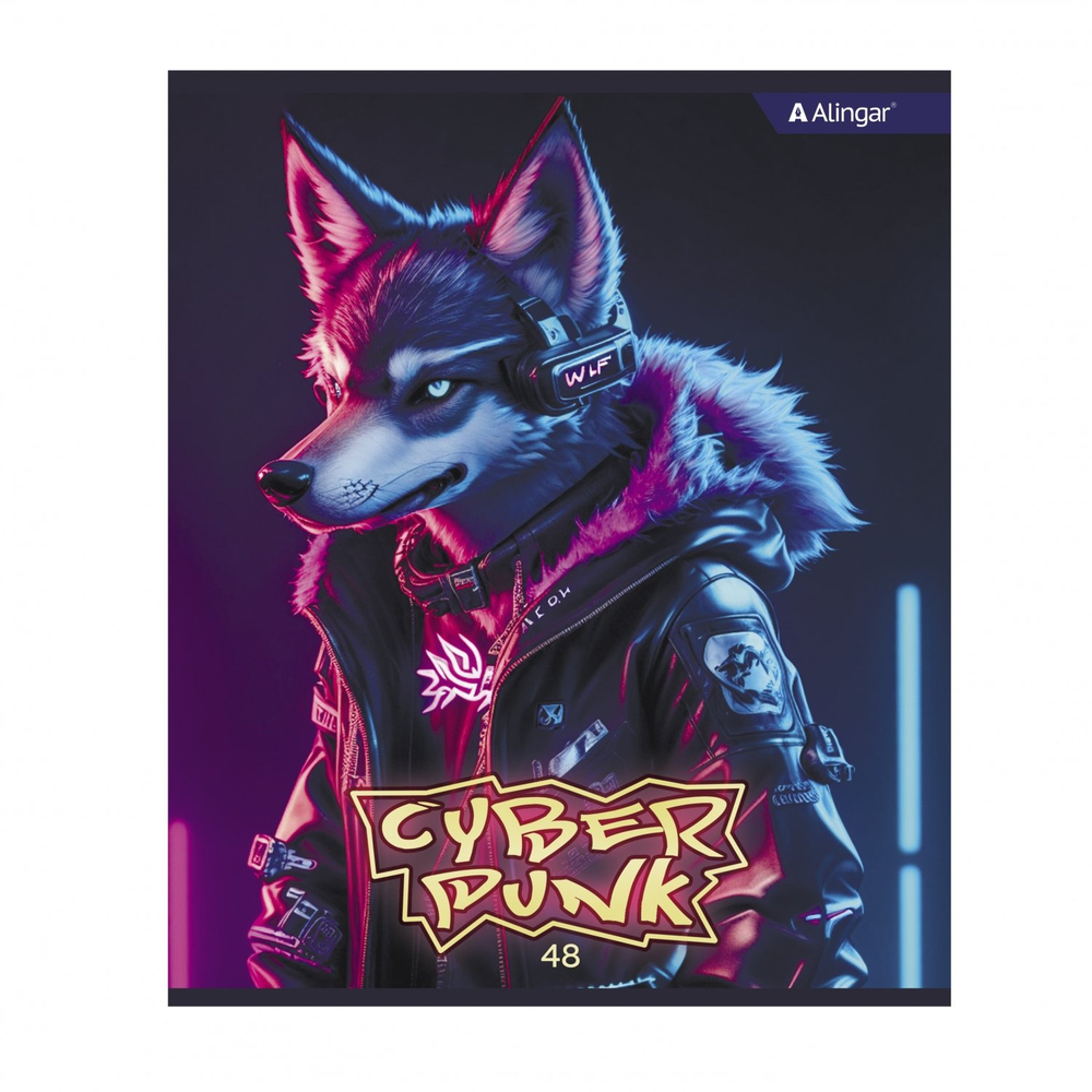 Тетрадь 48л., А5, клетка, Alingar "Cyber punk", скрепка, мелованный картон (стандарт), блок офсет, 4 дизайна в пленке т/у