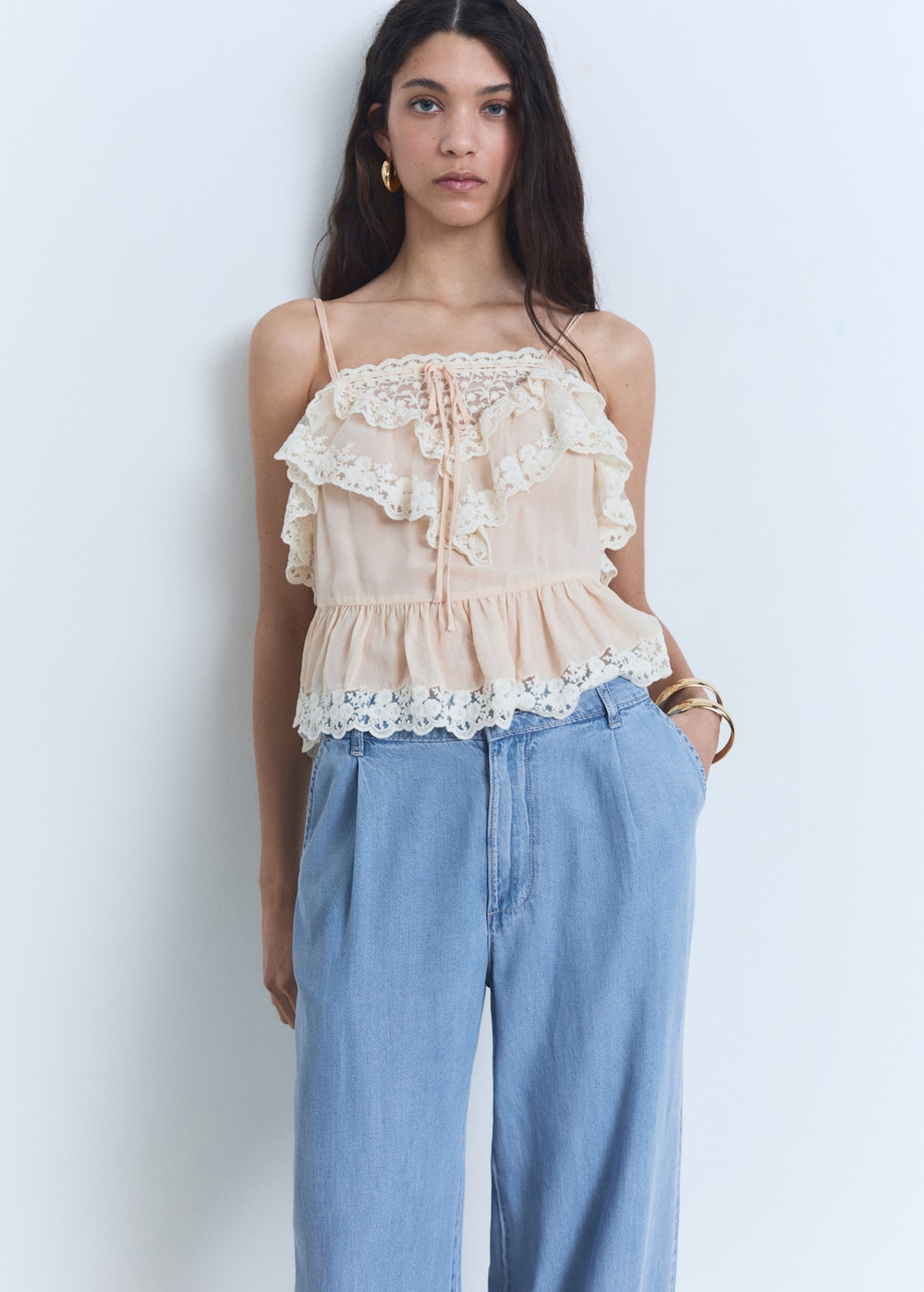 Брюки wideleg из лиоцелла с защипами