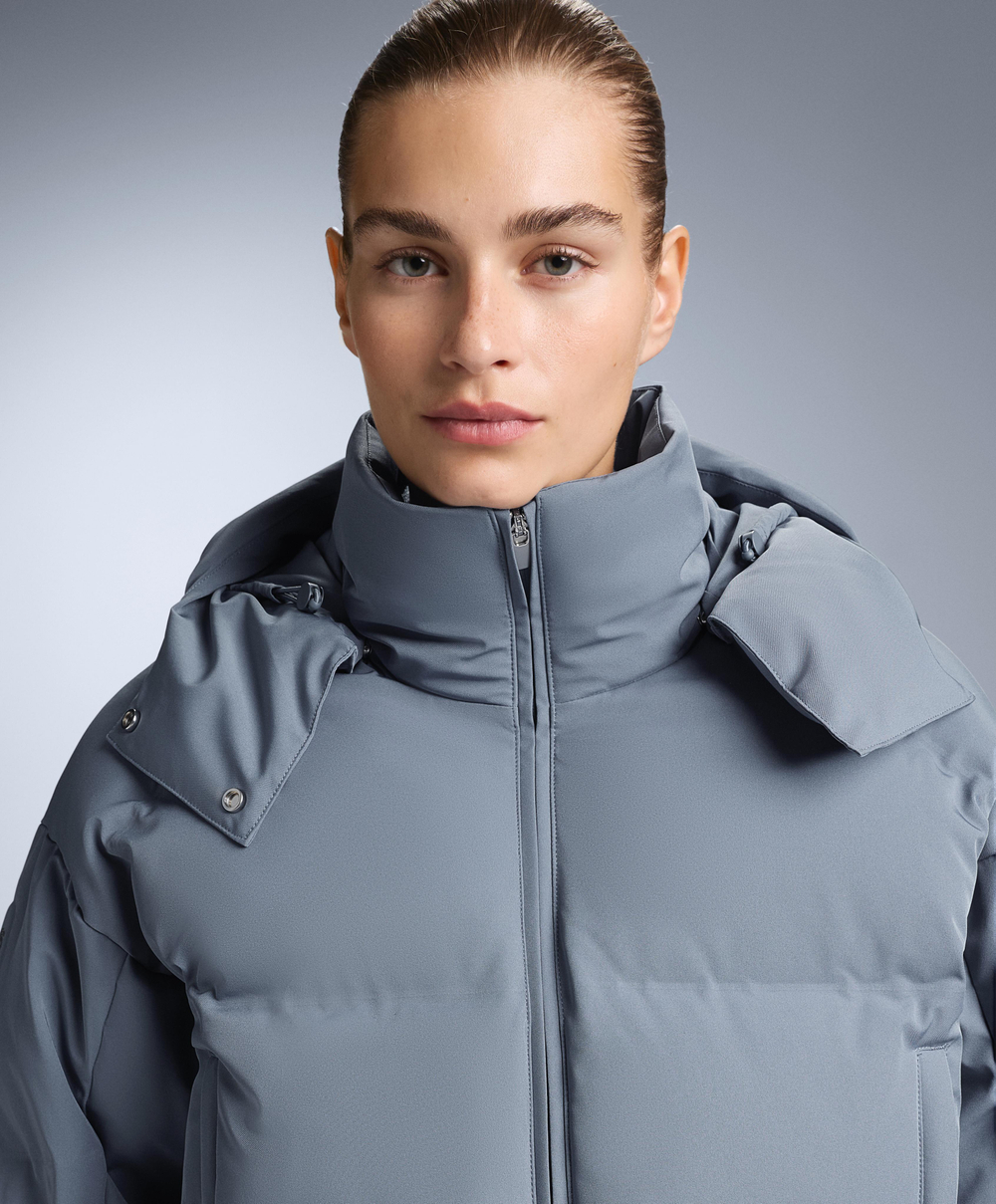 Oysho Легкий водонепроницаемый короткий пуховик Minardi Piume SKI, серо-голубой