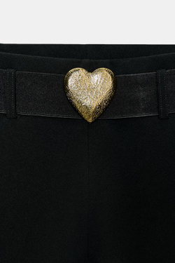 ZARA ЭЛАСТИЧНЫЕ БРЮКИ С ПОЯСОМ В ВИДЕ СЕРДЦА, ЧЕРНЫЙ