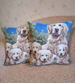 Декоративный гобеленовый чехол для интерьерной подушки Семья лабрадоров 38*38