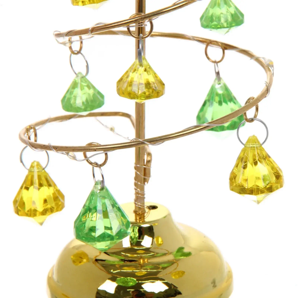 Сувенир с подсветкой «Елочка Хрустальная» 18 см, диаметр 8 см, основ.-золото, свечение-тепл.белый, хрусталик Зел./Желтый (работает от батареек 3 LR44)