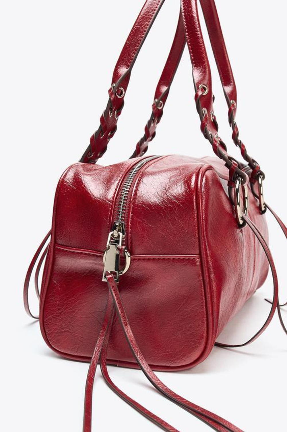 ZARA СУМКА-БОУЛИНГ С ЭФФЕКТОМ КРАКЕЛЮРА, КРАСНЫЙ