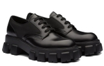 PRADA Monolith Brushed Leather And Nylon Lace Up "Black"