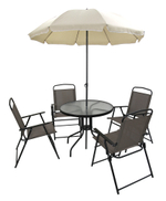 Набор мебели Garden Story Ялта складной со спинкой 1 уп. (4 кресла+стол+Зонт Garden Story)(каркас черн, ткань бежевая)