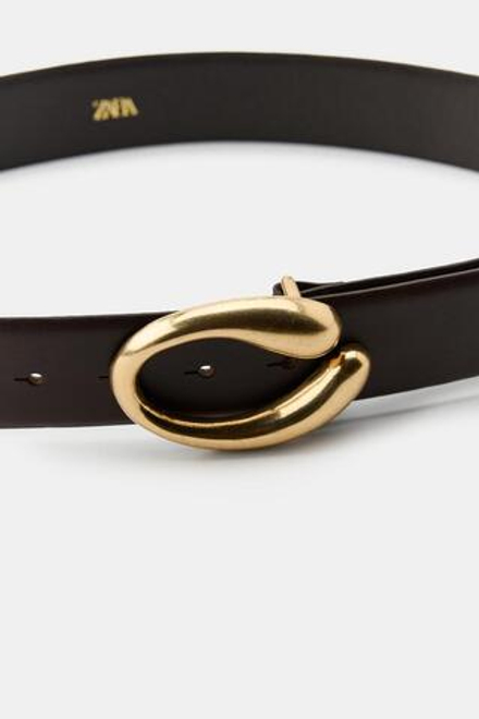 ZARA КОЖАНЫЙ РЕМЕНЬ С ОВАЛЬНОЙ ПРЯЖКОЙ, КОРИЧНЕВЫЙ