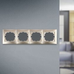 Рамка для розеток и выключателей Intro Plano 1-504-04 на 4 поста горизонтальная, СУ, шампань