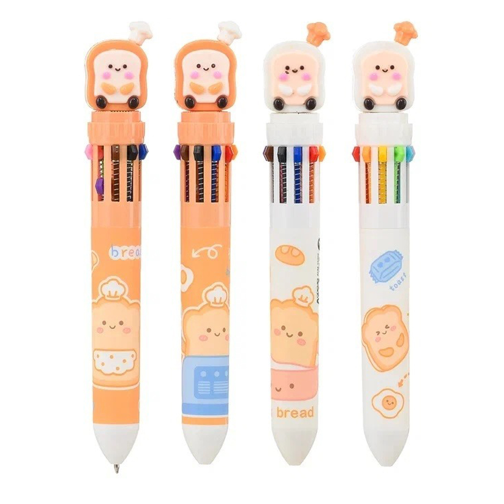 Ручка шариковая, автоматическая, 10в1, Odemei, 10-ти цветная, серия "ТОСТ-ПОВАРЁНОК", с резиновой фигуркой, 40 шт