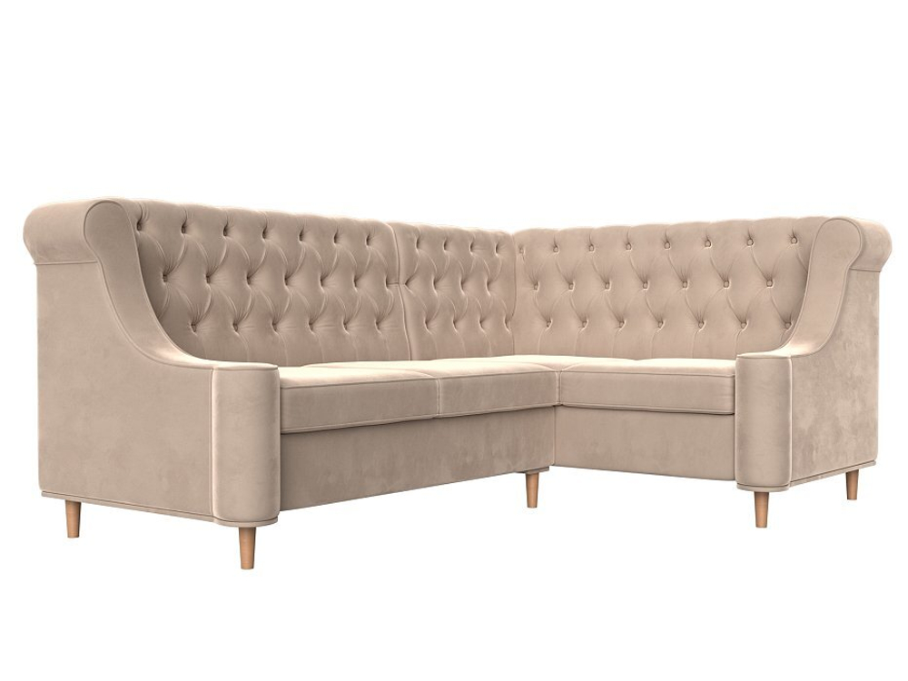 Диван кухонный угловой Бронкс правый угол, Бежевый, Велюр, 104567