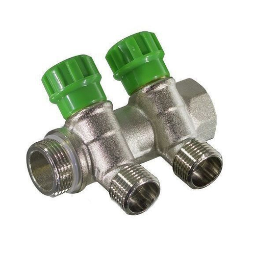 Коллектор вентильный 3/4х1/2 евроконус на 2 выхода (MR135N-3/4-2) TIM