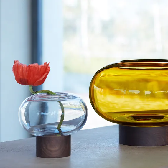 Ваза oblate, 13,5 см, прозрачная/орех