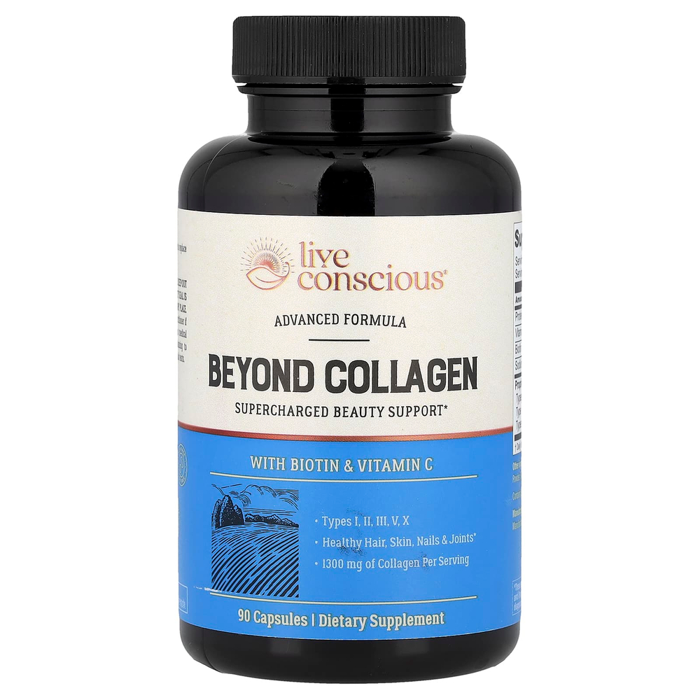 Live Conscious, Beyond Collagen, с биотином и витамином C, 90 капсул
