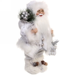 Дед Мороз - Лесовичок с подарком 30 см (без музыки), белый/серебро