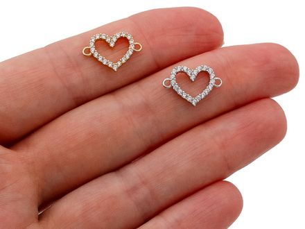 Коннектор-подвеска Сердце 10мм, со стразами
