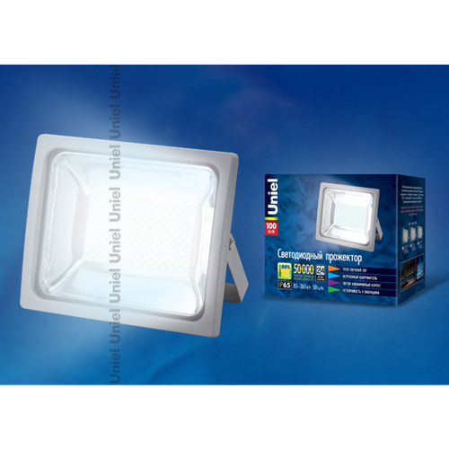 ULF-S04-100W/DW IP65 85-265В GREY Прожектор светодиодный. Мощность 100 Вт. Корпус серый. Цвет свечения дневной. Степень защиты IP65. Упаковка картон