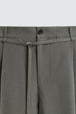 ZARA БРЮКИ BALLOON FIT С ЗАЩИПАМИ И ПОЯСОМ, АНТРАЦИТОВО-СЕРЫЙ