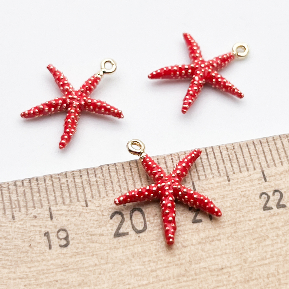 Подвеска Морская звезда, цвет золото+красный, размер 17*14 мм, цена за 1 шт