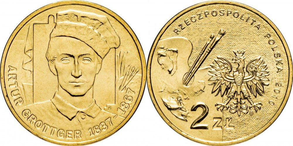 Польша 2 злотых, 2010 Художники Польши 19-20 века - Артур Гротгер