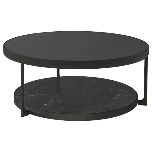 Журнальный столик - IKEA ИКЕА FRÖTORP, 88х88х35 см, под мрамор антрацит/черное стекло