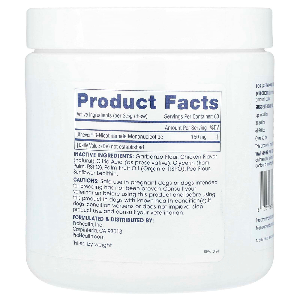 ProHealth Longevity, Pet Longevity NMN Chews, для собак, натуральная курица, 60 жевательных таблеток, 227 г (8 унций)
