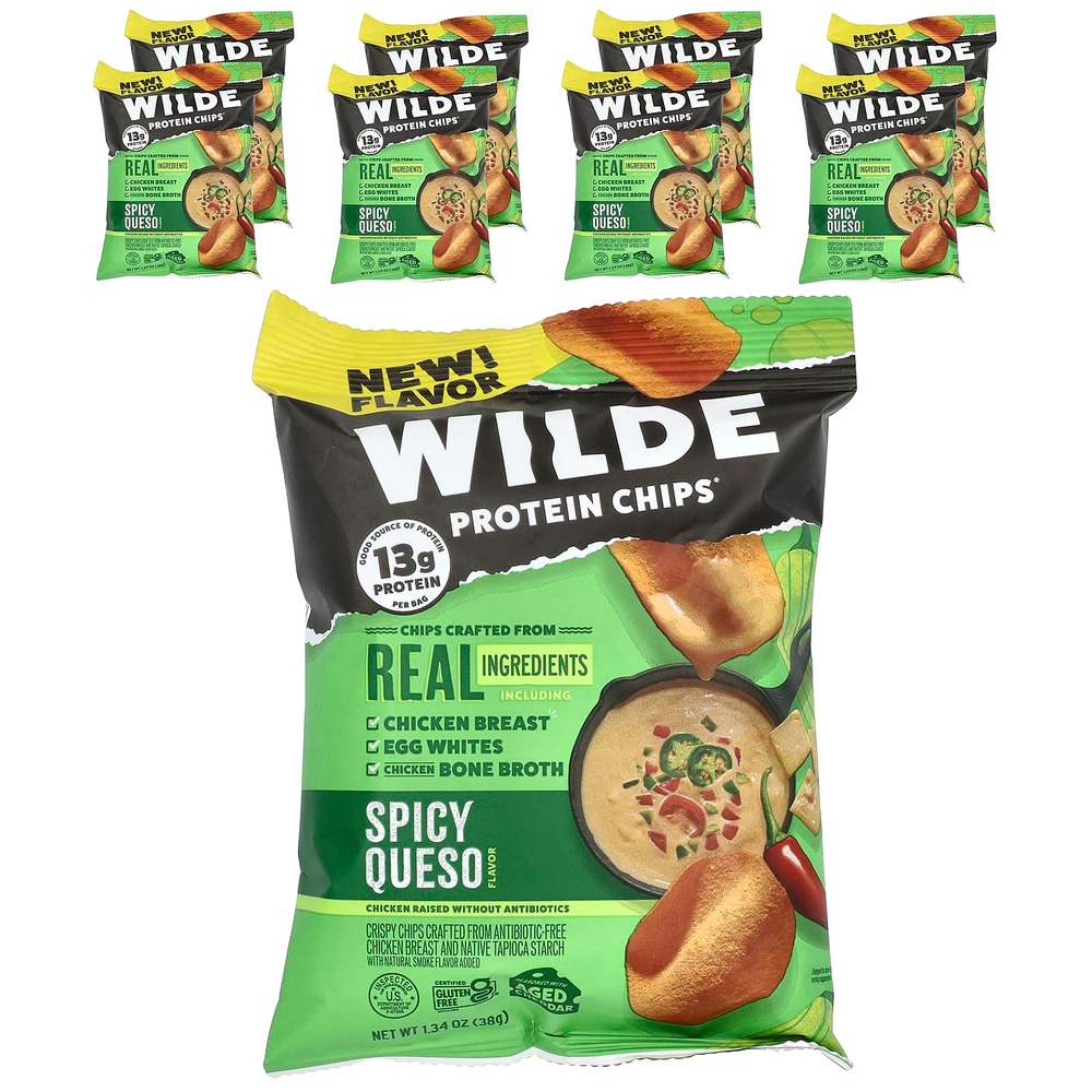 Wilde Brands, Protein Chips®, пряный кесо, 8 пакетиков по 38 г (1,34 унции)