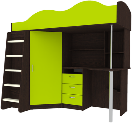 Кровать-чердак КарИВи Пионер с деревянной лестницей Венге Лайм