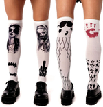 Белые гольфы с несколькими принтами-тату (Цвет: белый)