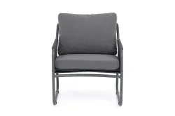 "Ането" кресло плетеное из роупа, каркас алюминий темно-серый (RAL7024) муар, роуп темно-серый круглый, ткань темно-серая 027