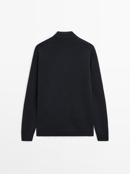 Massimo Dutti Вязаный кардиган из хлопка на пуговицах, темно-синий