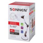 Настольная лампа-светильник SONNEN TL-007, подставка + струбцина, 40 Вт, Е27, БЕЛЫЙ, высота 60 см, 235539