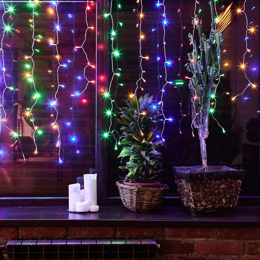 ULD-C3020-384-DTA-RC MULTI IP44 Занавес светодиодный. 3х2м. 384 светодиода. Разноцветный свет. Провод прозрачный. Пульт ДУ в-к. TM Uniel