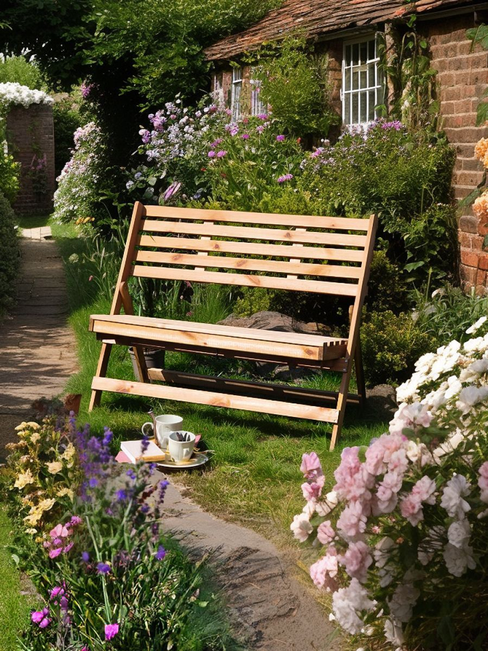 Складная скамья для дачи и дома Петра, деревянная со спинкой, из массива сосны, 103х88х47