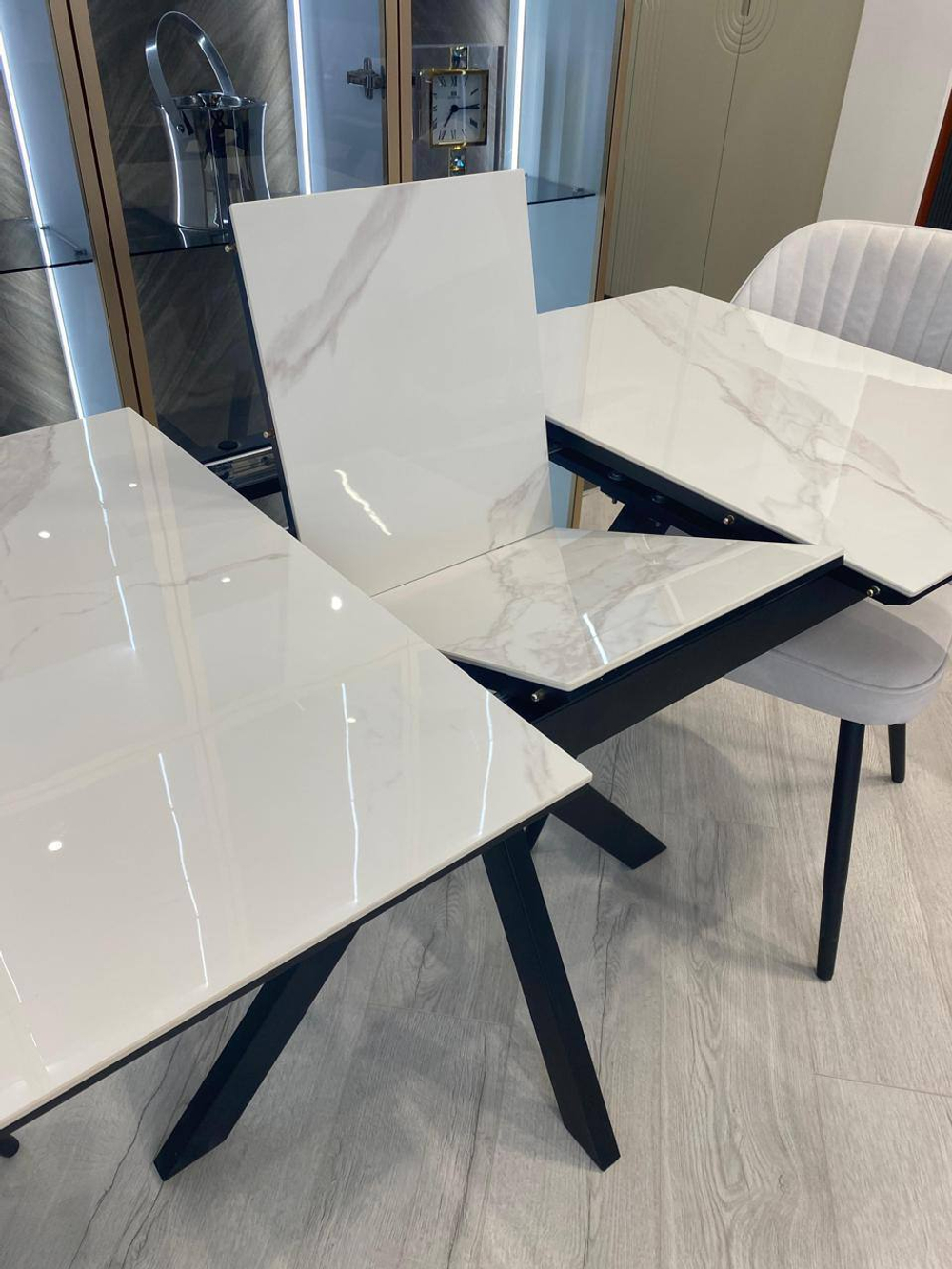 Кухонный раскладной стол "Комильфо Мини" из керамогранита, белый мрамор