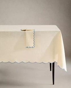 ZARA HOME СКАТЕРТЬ С КОНТРАСТНОЙ ОКАНТОВКОЙ, СИНИЙ