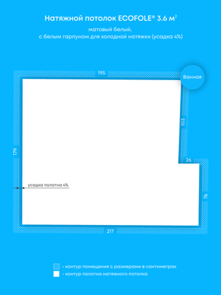 Матовый натяжной потолок 3.6 м2