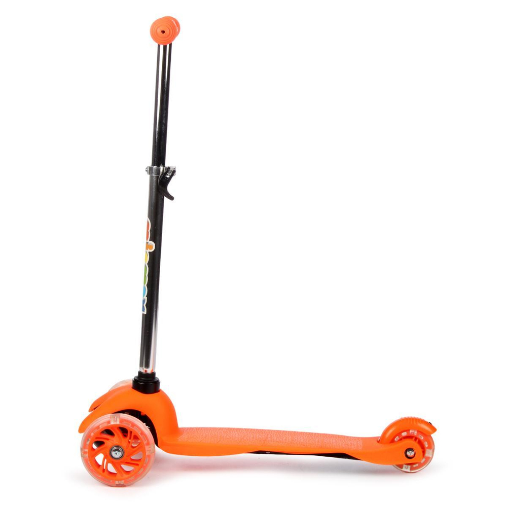 Самокат трехколесный, колеса PVC со светом 110мм, оранжевый, размер 52х10,5см, ручка металл.съемная