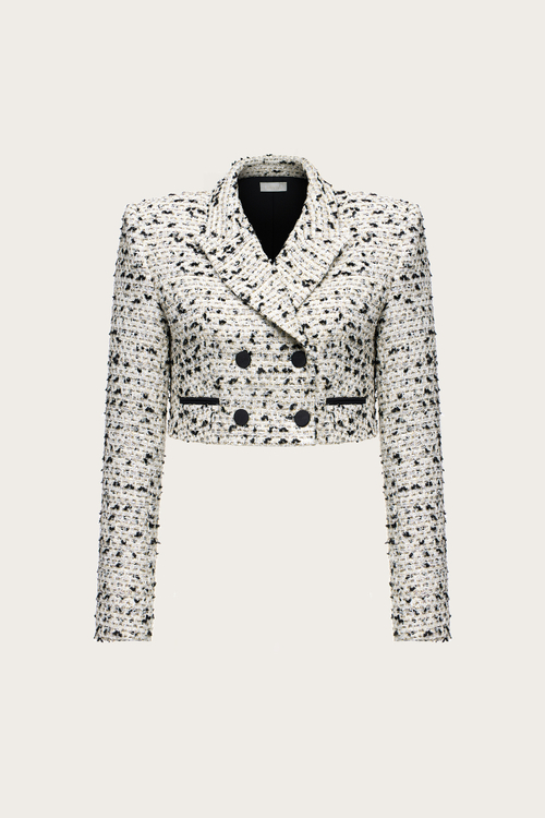 Укороченный жакет из черно-белого твида