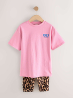 Футболка и шорты-велосипедки в комплекте для девочки Next AM0-411, Розовый, Коричневый
