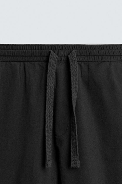 ZARA БРЮКИ RELAXED FIT ИЗ СМЕСИ ХЛОПКА, ЧЕРНЫЙ