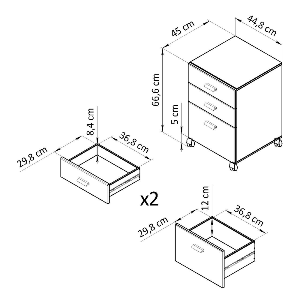 Тумба офисная на колесиках Мадейра, под стол с ящиками, из массива дерева