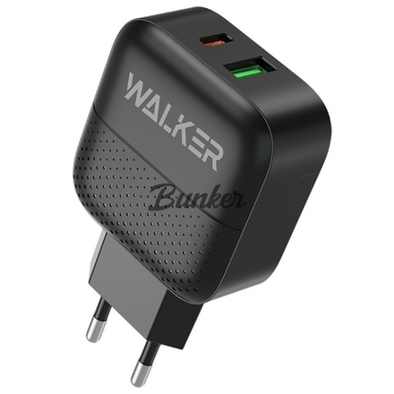 СЗУ 1-USB + Type-C PD, QC 3.0, WH-37, чёрный Walker