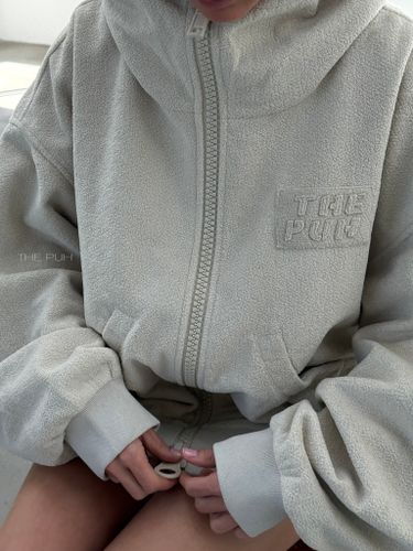 Серая флисовая куртка-худи