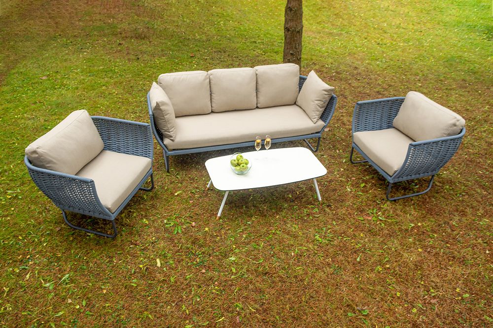 "Фиджи" лаунж-зона 5-местная плетеная из роупа (веревки), каркас алюминиевый темно-серый, роуп синий (KT18-014)